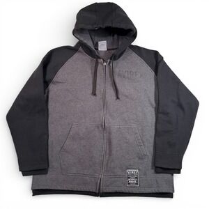 AVIREX Full Zip Hoodie Mens 3XL Raglan Sleeve Fleece‎ Lined Gray Black